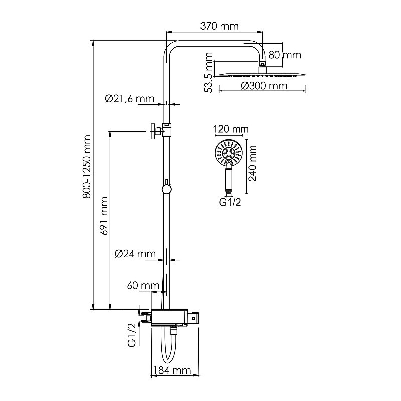 Душевая система WasserKRAFT A113.116.058.CH Thermo с термостатом
