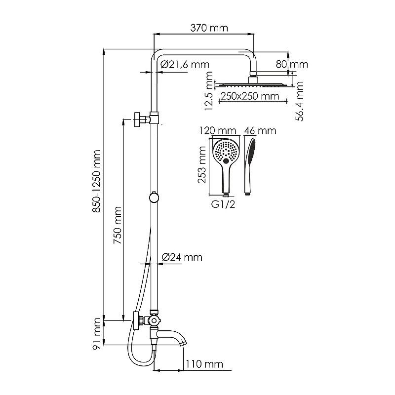 Душевая система WasserKRAFT A188.254.155.WM Thermo с термостатом