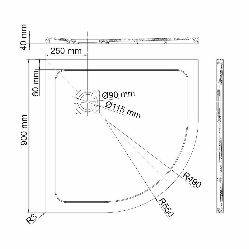 Душевой поддон из искусственного камня WasserKRAFT Rhin 90x90 44T01