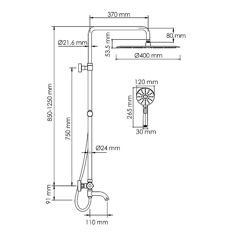 Душевая система WasserKRAFT A188.117.127.087.CH Thermo с термостатом