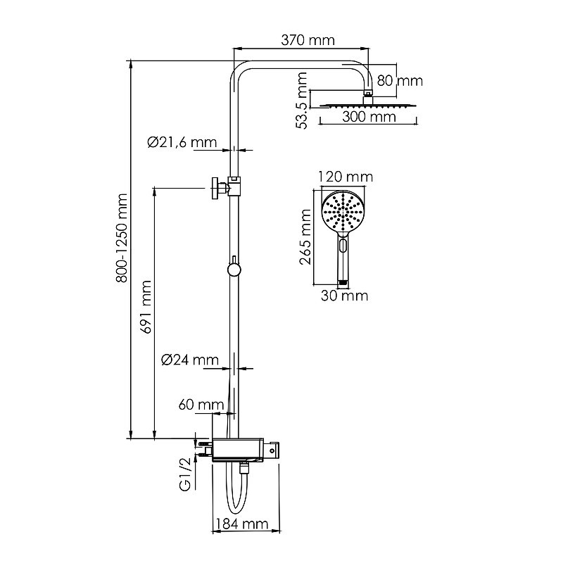 Душевая система WasserKRAFT A113.118.127.CH Thermo с термостатом
