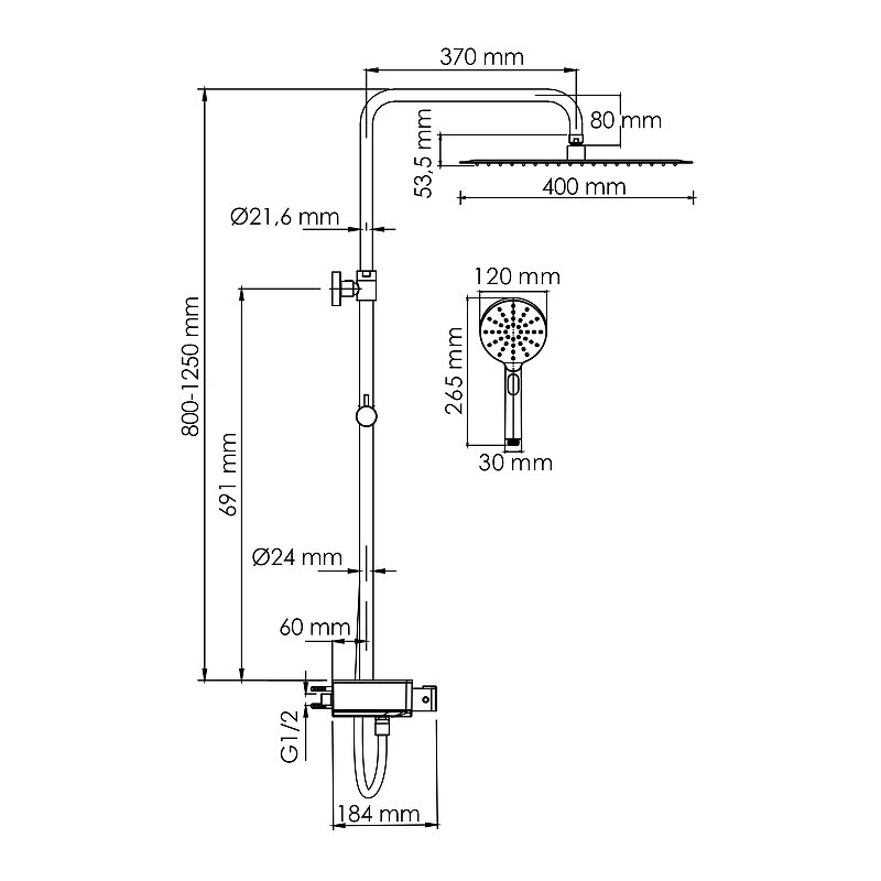Душевая система WasserKRAFT A113.119.127.CH Thermo с термостатом