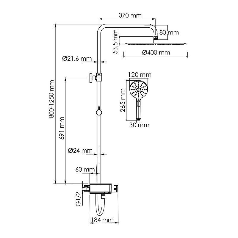 Душевая система WasserKRAFT A113.117.127.CH Thermo с термостатом