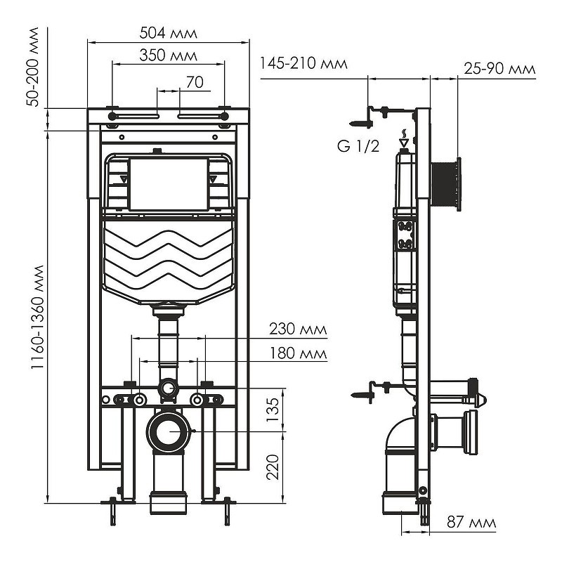 монтажная рама WasserKRAFT Dinkel 58TLT.010.ME.CH02 для унитаза