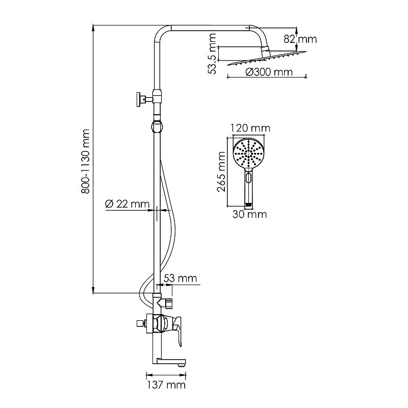 Душевая система WasserKRAFT A166.116.127.087.CH