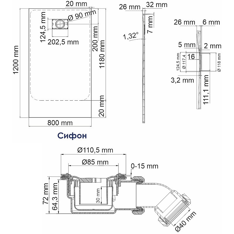 Душевой поддон из стеклопластика WasserKRAFT Main 120x80 41T06