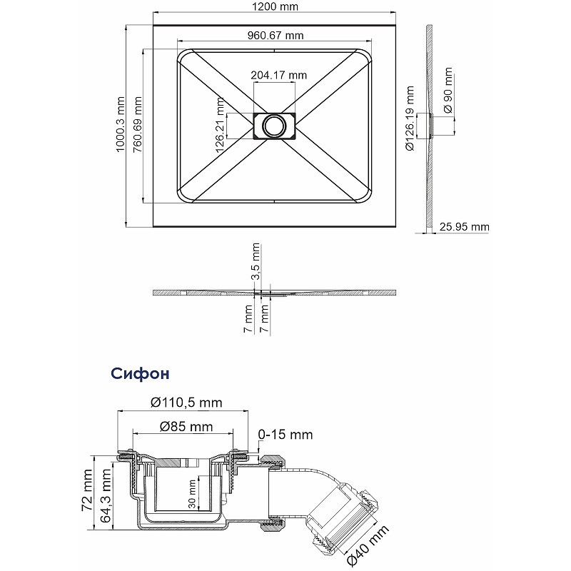 Душевой поддон из стеклопластика WasserKRAFT Elbe 120x100 74T10