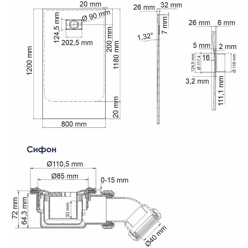 Душевой поддон из стеклопластика WasserKRAFT Elbe 120x80 74T06