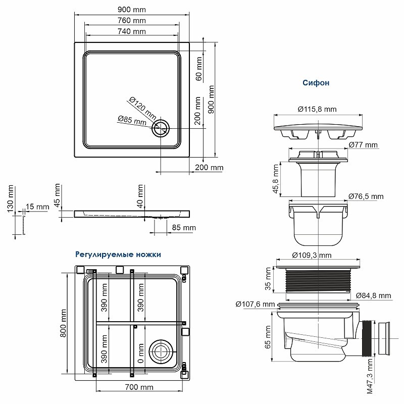 Акриловый поддон для душа WasserKRAFT Amper 90x90 29T03