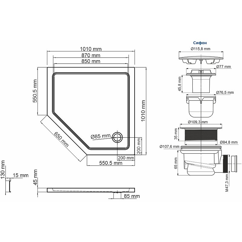 Акриловый поддон для душа WasserKRAFT Isen 101х101 26T38
