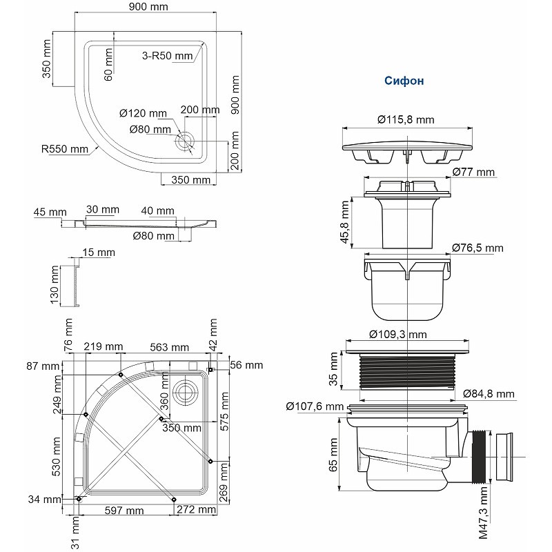 Акриловый поддон для душа WasserKRAFT Isen 90x90 26T01
