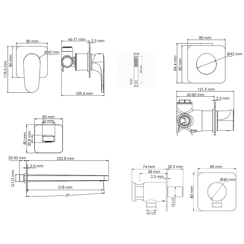Смеситель для ванны WasserKRAFT Weida A3151.268.270.271.087.103
