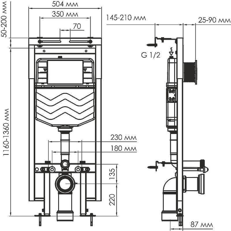 монтажная рама WasserKRAFT Dinkel 58TLT.010.ME.PB04 для унитаза