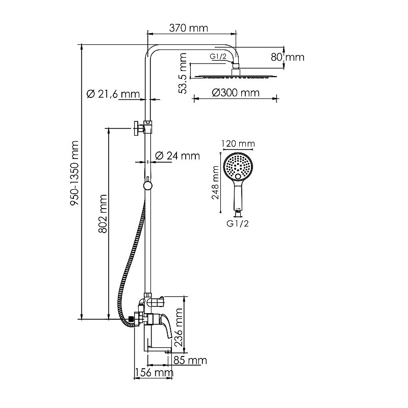 Душевая система WasserKRAFT A171.263.207.PG