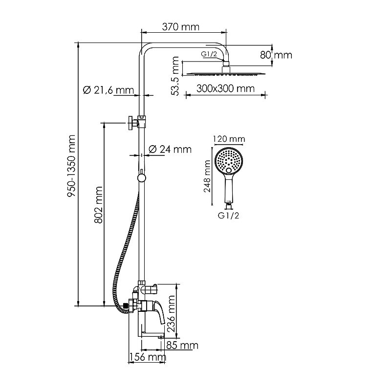 Душевая система WasserKRAFT A171.261.207.PG