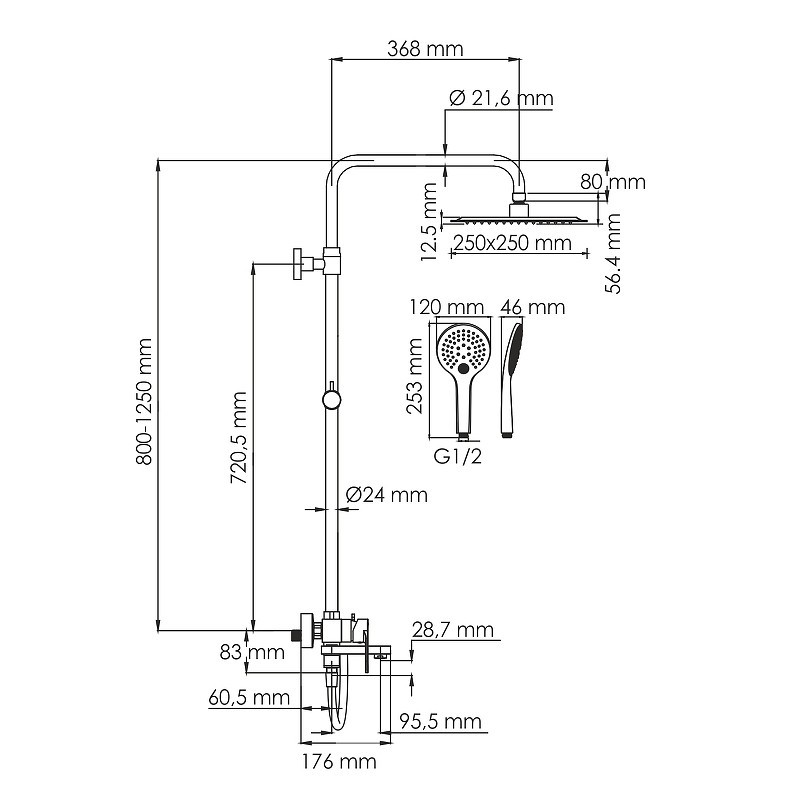 Душевая система WasserKRAFT A185.254.155.WM