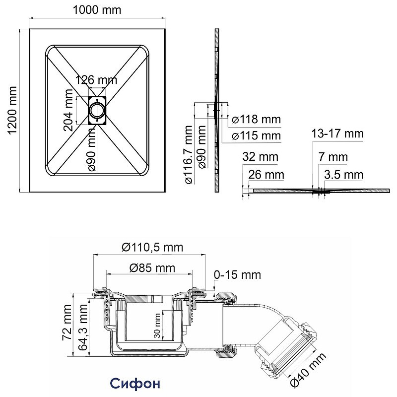 Душевой поддон из стеклопластика WasserKRAFT Main 120x100 41T10