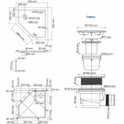 Акриловый поддон для душа WasserKRAFT Isen 90x90 26T11