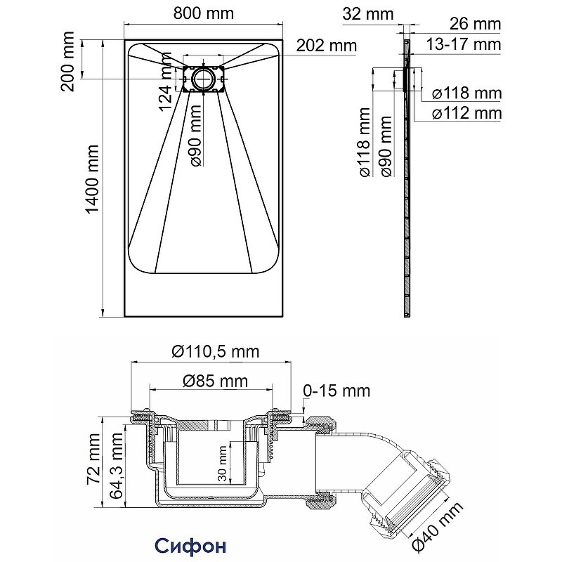 Душевой поддон из стеклопластика WasserKRAFT Main 140x80 41T35