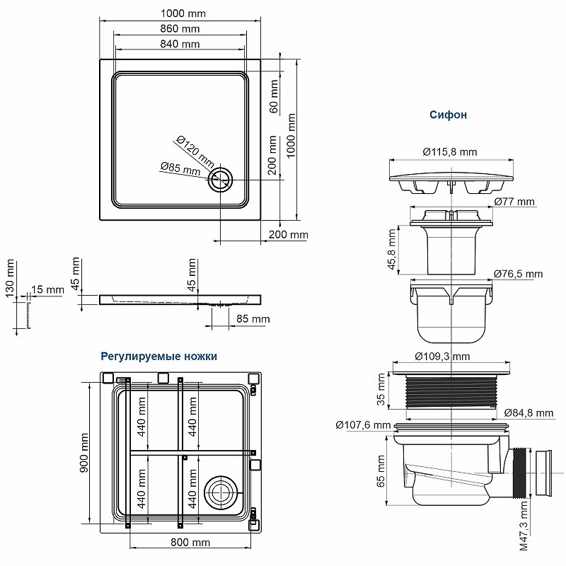 Акриловый поддон для душа WasserKRAFT Amper 100x100 29T19