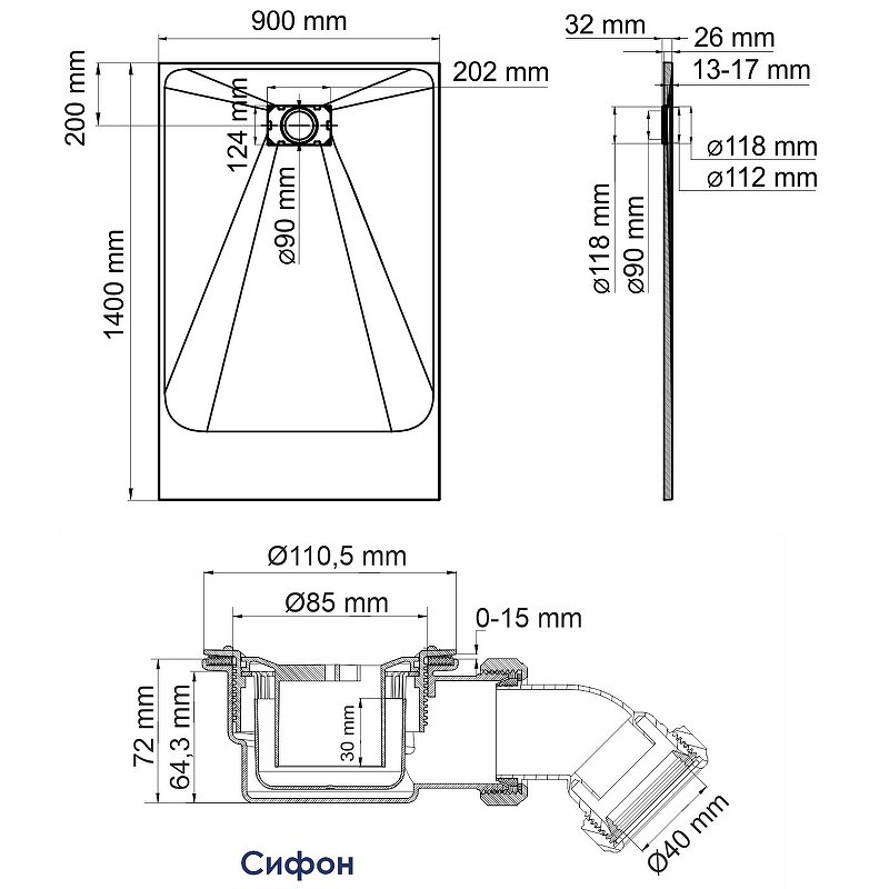 Душевой поддон из стеклопластика WasserKRAFT Main 140x90 41T36