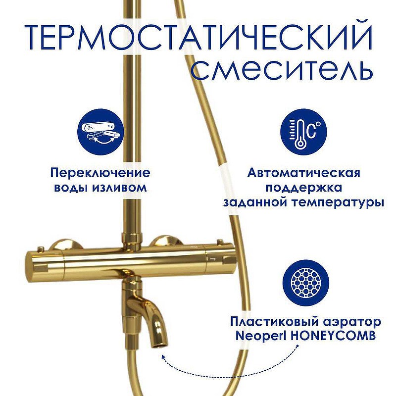 Душевая система WasserKRAFT A188.261.207.PG Thermo с термостатом