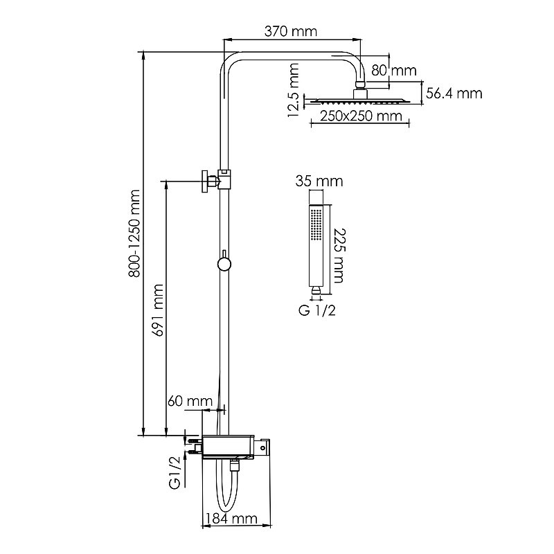 Душевая система WasserKRAFT A114.255.218.CB Thermo с термостатом