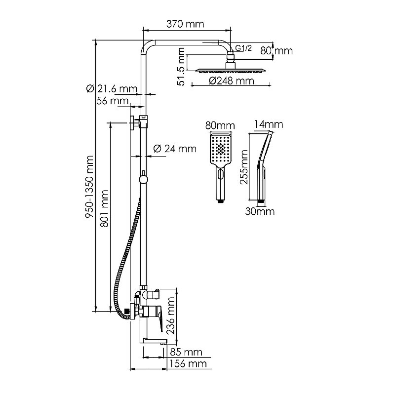 Душевая система WasserKRAFT A155.259.201.BG