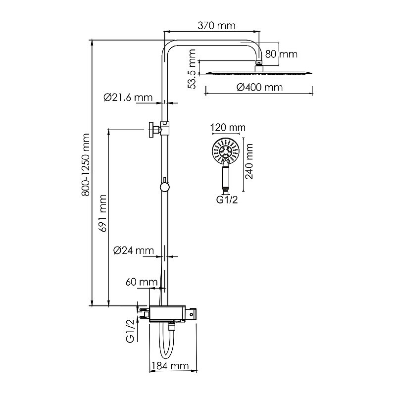 Душевая система WasserKRAFT A113.117.058.CH Thermo с термостатом
