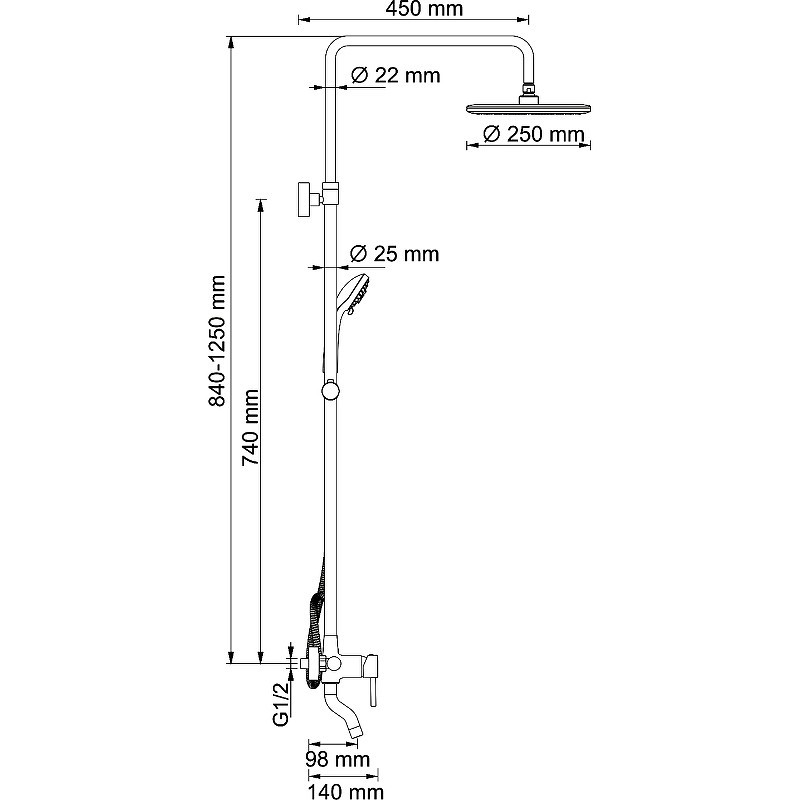 Душевая система WasserKRAFT A14401