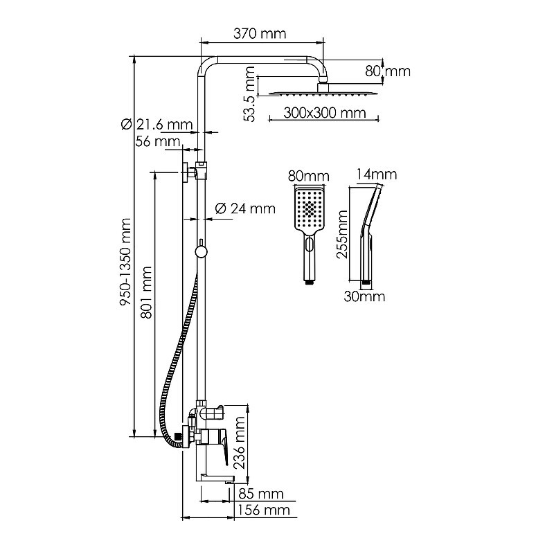 Душевая система WasserKRAFT A155.260.201.BG