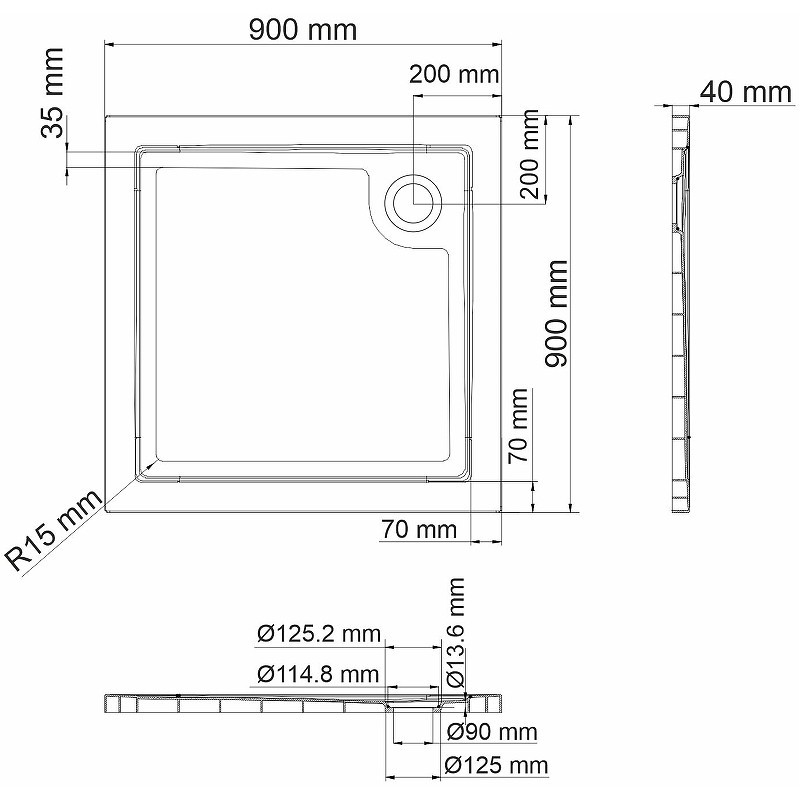 Душевой поддон из стеклопластика WasserKRAFT Salm 90x90 27T03
