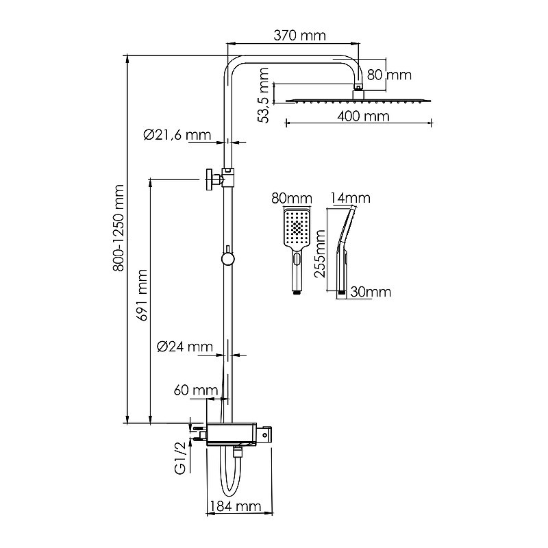 Душевая система WasserKRAFT A113.119.126.CH Thermo с термостатом