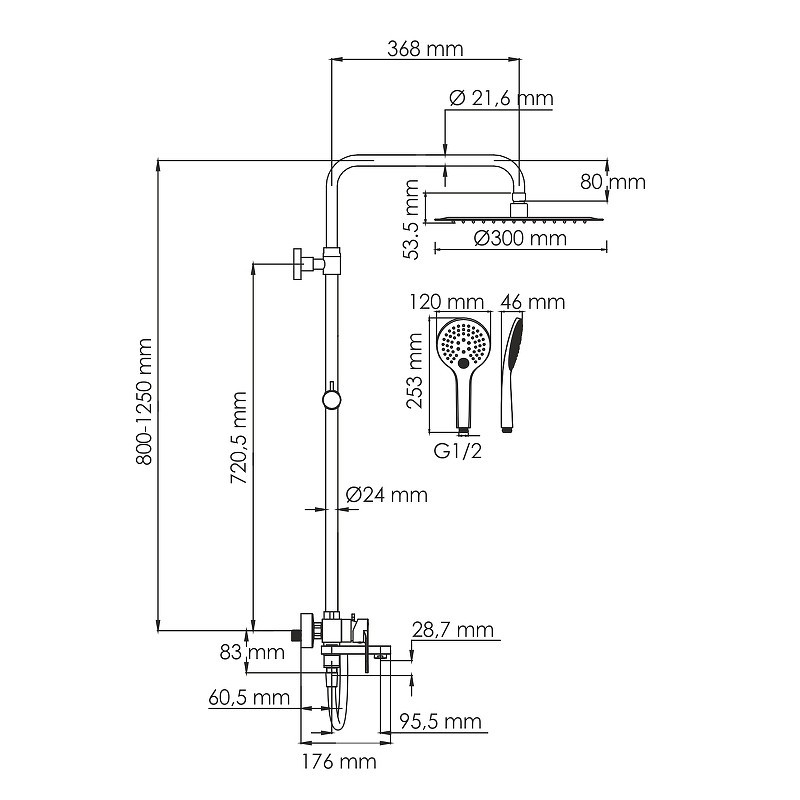 Душевая система WasserKRAFT A185.161.155.WM