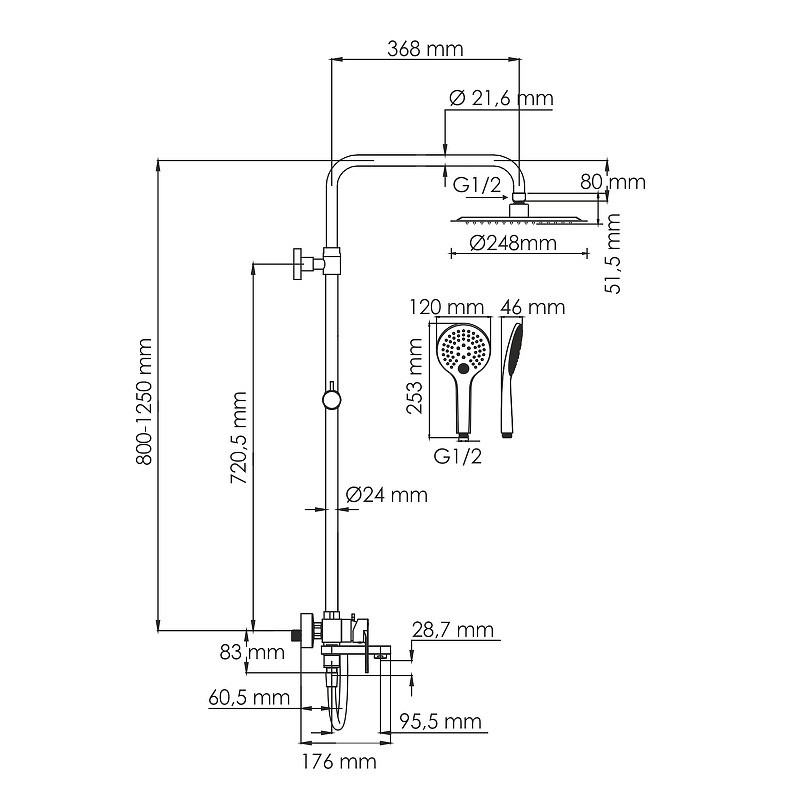 Душевая система WasserKRAFT A185.257.155.WM