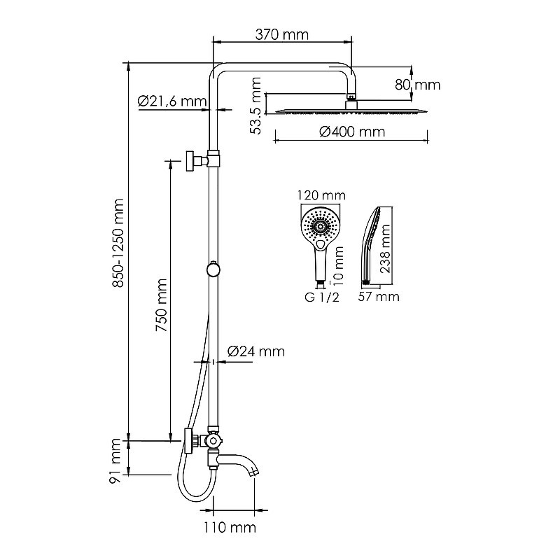 Душевая система WasserKRAFT A188.117.101.087.CH Thermo с термостатом
